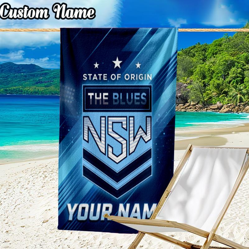 Custom Name NSW Blues Beach Towel - Soft, Ultra-Absorbent Microfiber, Lightweight, Perfect for Beach, Parties, Travel, Camping