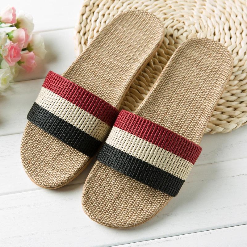 Summer linen slippers women's home couple home indoor non-slip soft bottom household cotton and linen cool slippers men