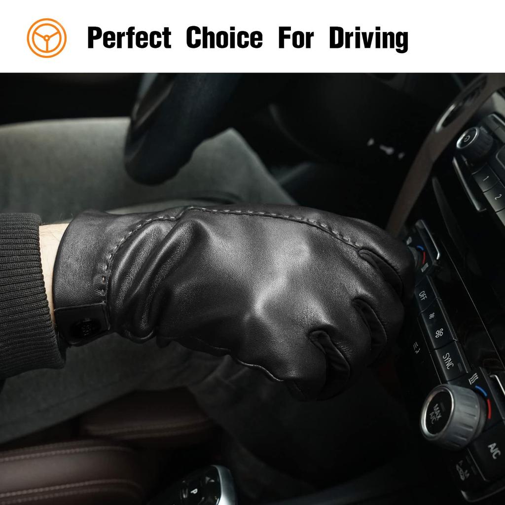 GSG Leather Cold Weather Smartphone Driving 16507 Men's Gloves, Protection, Compatible, Touchscreen, Gentleman's Gloves, Motorcycle, Winter, Black,
