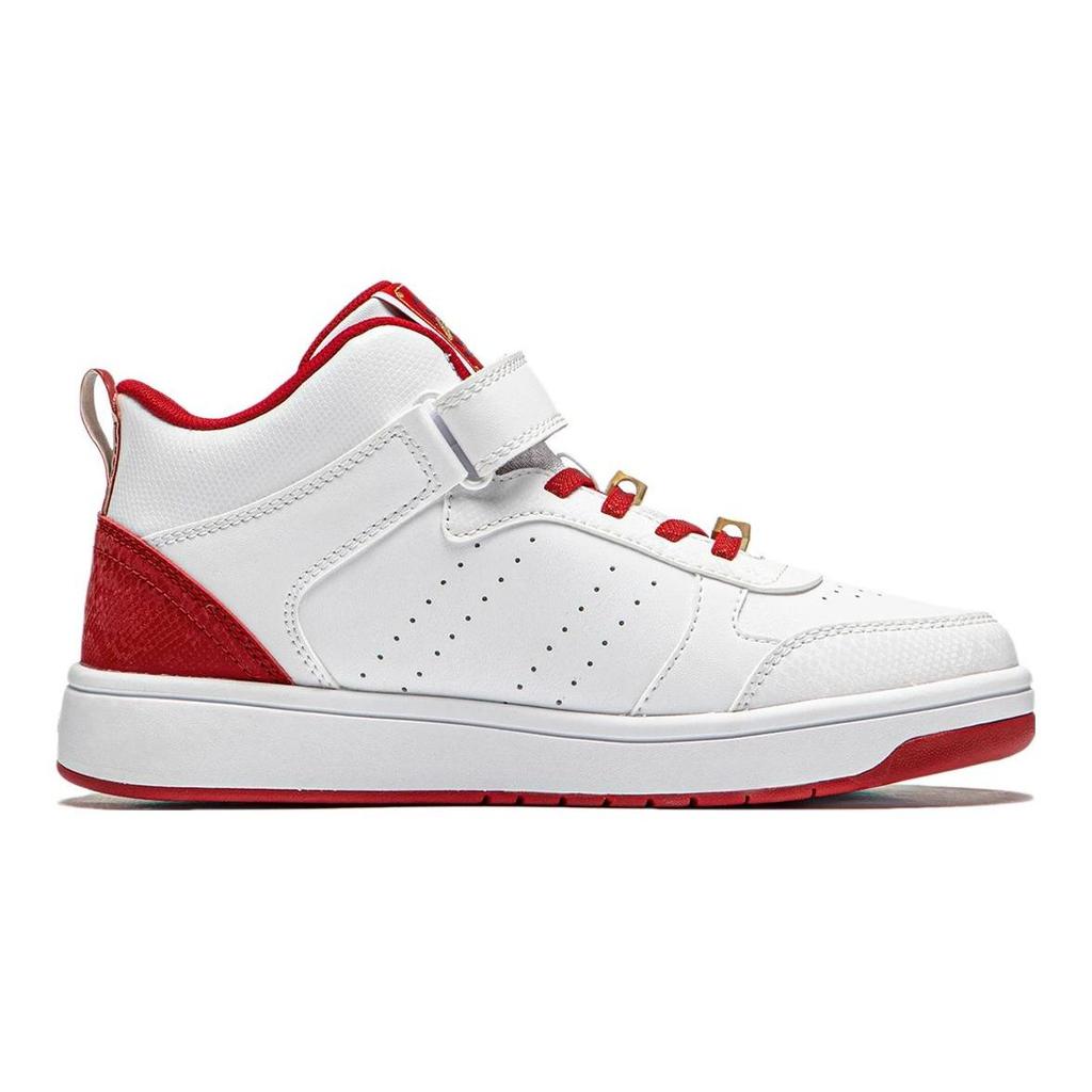 Li Ning Kids Non-Slip Mid-Top Skate Shoes Kids Sneakers White Red YKCS184-9