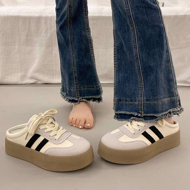 Baotou slippers women's 2025 new summer outer wear one pedal white shoes thick soles without heel half drag German training shoes