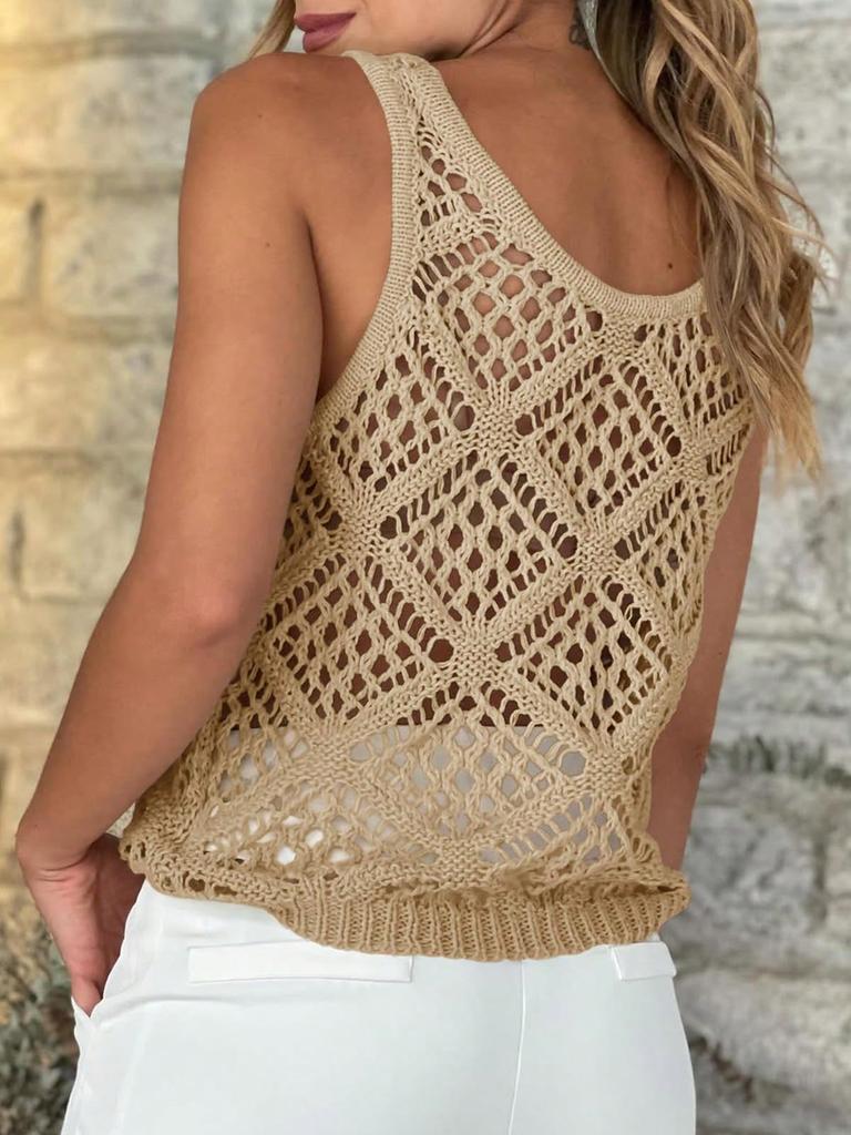 Women's Lightweight Crochet Tank Top Sleeveless Scoop Neck Hollow Out Beach Cover Up