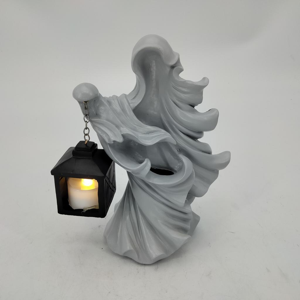 7.87" Resin Ghost W/ Lantern Cracker Ghost Witch Statue Garden Yard Decoration