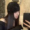 Glitter Crochet Flower Hat Handmade Weave Cap Fashion Sequin Knitted Hat  Outdoor