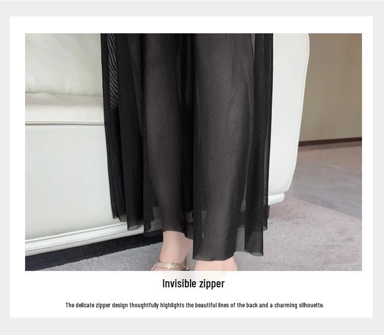 Elegant Mesh Patchwork Qipao Bodycon Gown with Slit