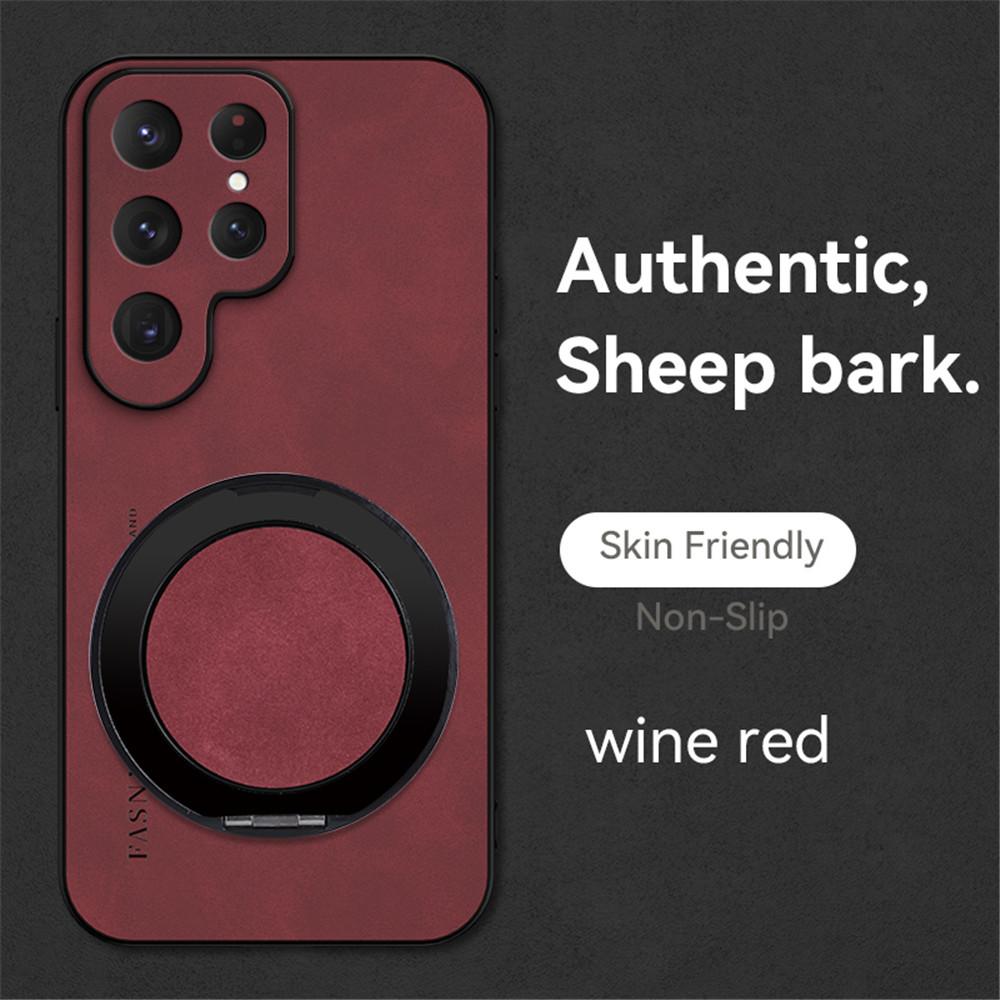 Luxury Sheepskin Magnetic Leather Holder Phone Case For Samsung S25 S24 S23 S22 S21 Plus FE Ultra Edge Stand Shockproof Cover