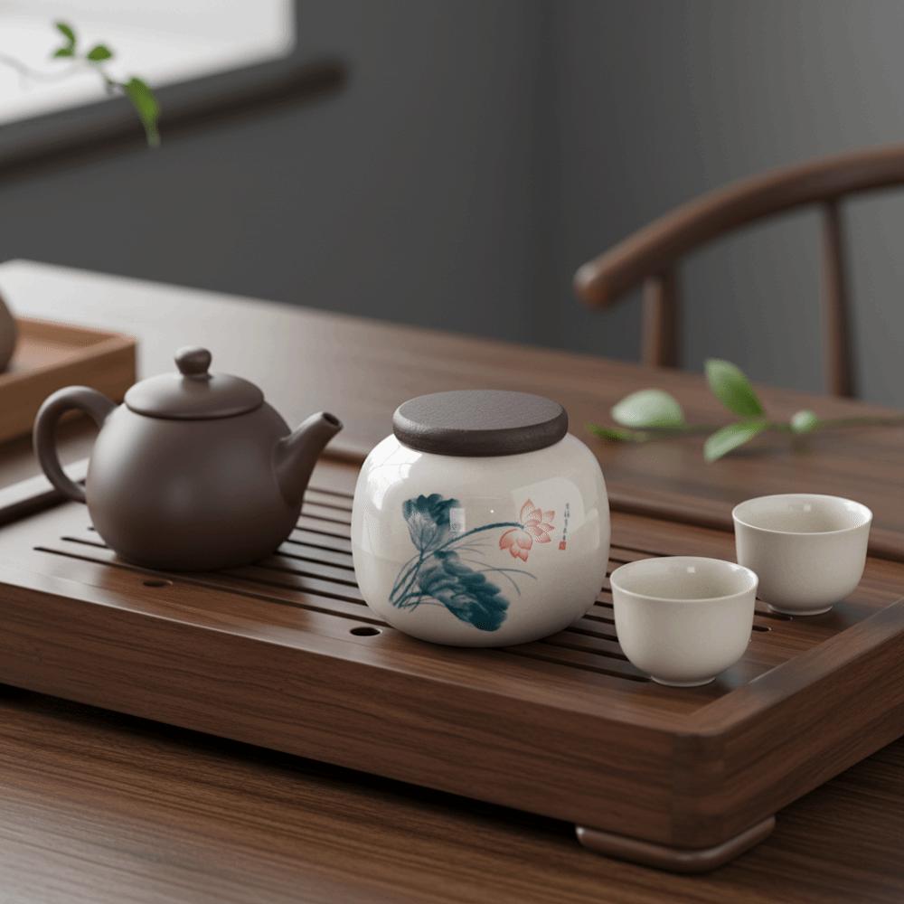Moisture Proof Traditional Chinese Tea Canister Ceramic Tea Leaf Can Elegant Spice Jar Tea Room