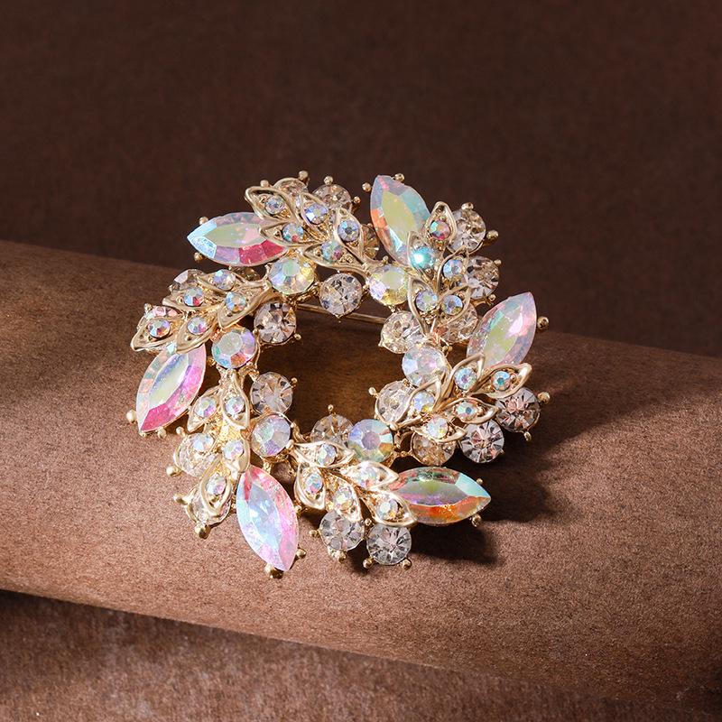 Bauhinia Crystal Flower Wreath Brooch Pin – Elegant Outerwear Accessory