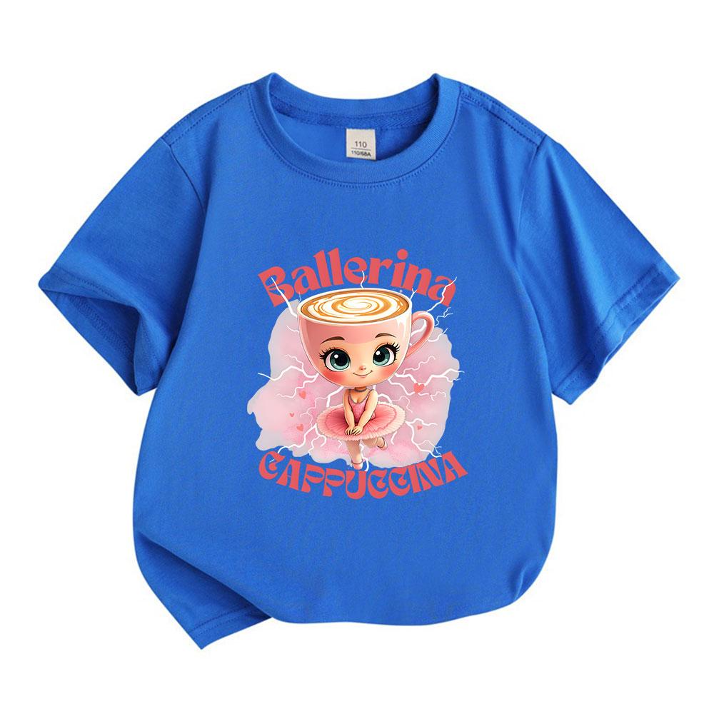 T-shirt stampata carina con ballerina e cappuccina per bambini, ragazzi e ragazze, 100% cotone, girocollo, manica corta, casual, leggera, per uso quotidiano, top attivi estivi