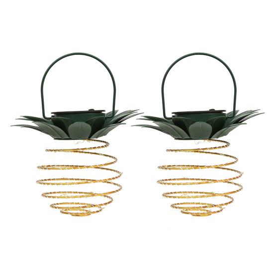 2Pcs Solar Light Pineapple Shape Outdoor Hanging Lanterns 60LED Energy Saving Solar Lights Landscape Pathway Patio Decor