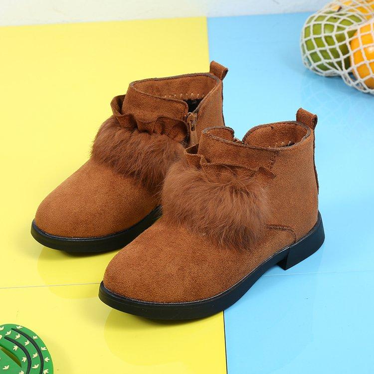 

JGSHOWKITO Модные детские ботинки Детские теплые хлопковые ботильоны для девочек Ботинки Tide для принцессы Мягкие пушистые меховые оборки 26-36 26 коричневый