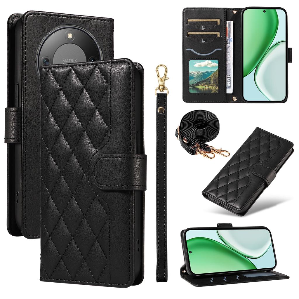 For Honor Magic8 Lite 5G/X9d 5G/X70 5G Wallet Case Rhombus Leather Phone Cover with Strap