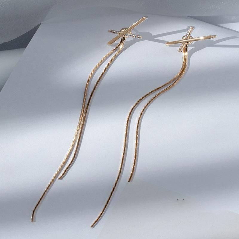 Accessories for Women Long Tassel Threader Earrings for Women Wave Shaped Simple Long Chain Earring Wedding Party Zircon Gift