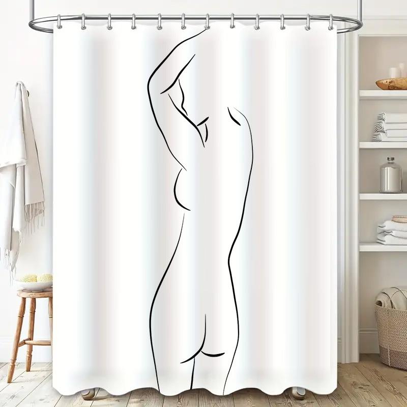 Abstract Human Figure Shower Curtain Minimalist Body Art Bathroom Decor Modern Washroom Curtain Liner Waterproof Home Textile