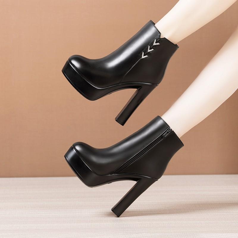 Womens High Heel Chunky Ankle Boots Winter Platform Dress Shoes Cheongsam Show