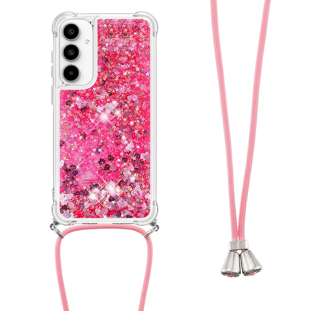 

For Samsung Galaxy A55 5G TPU Case Quicksand Design Phone Cover with Lanyard Pink/Hearts