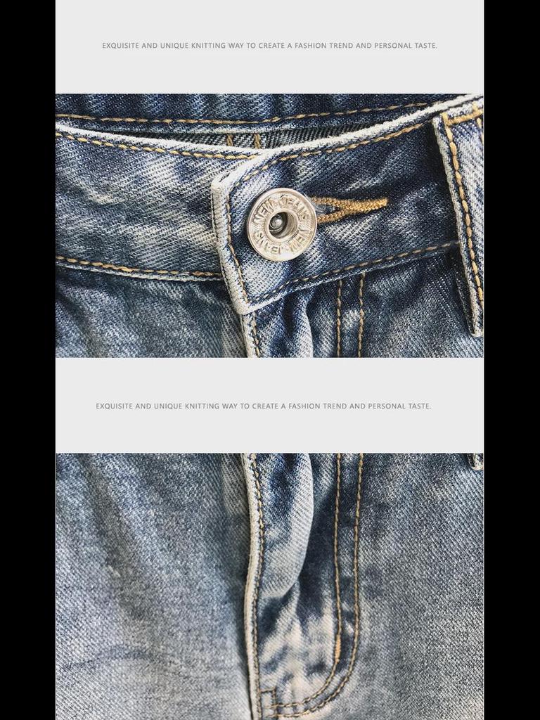 Męskie, luźne, obcisłe jeansy koreańskie z rozdarciami i szerokością 9 punktów.