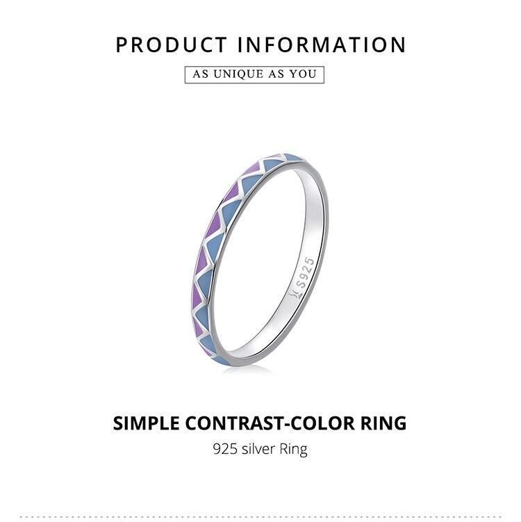 BAMOER New 925 Sterling Silver Simple Contrast-Color Ring Size 6 7 8 for Women Violet Bohemian Style Ring Fine Jewelry Anillo