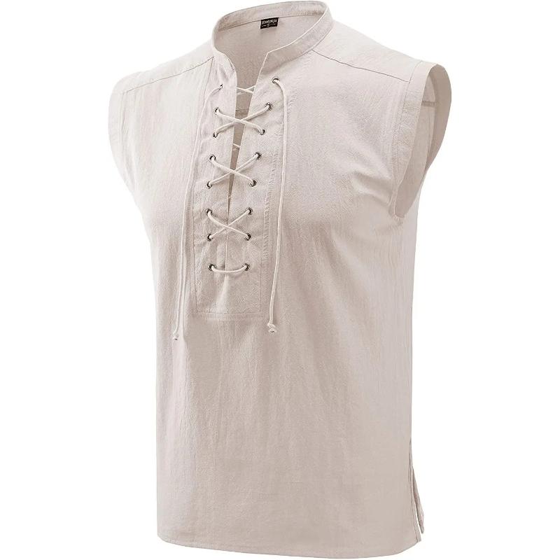 

Sleeveless Tank Top Men Men S Medieval Clothing Sleeveless Tie Stand Ollar Shirt Vest Gothic Fashion Playeras Para Hombres XS білий