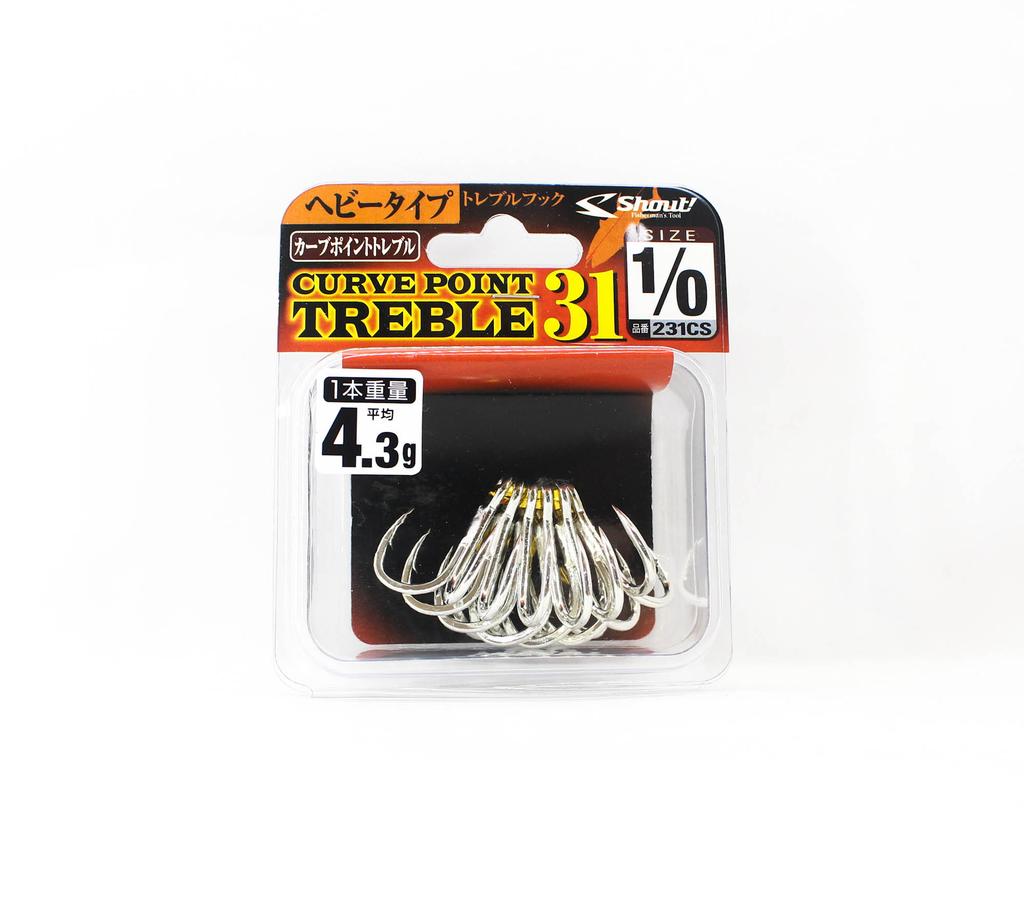 Shout 231-CS Curve Point Treble Hook Heavy Duty Size 1/0 (1542)