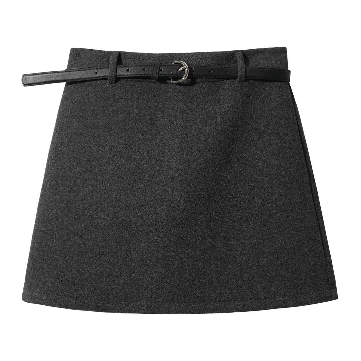 Plus Size Women s Gray Wool Blend High Waist A-Line Bodycon Half Skirt - Retro Petite, Spring/Autumn Medium