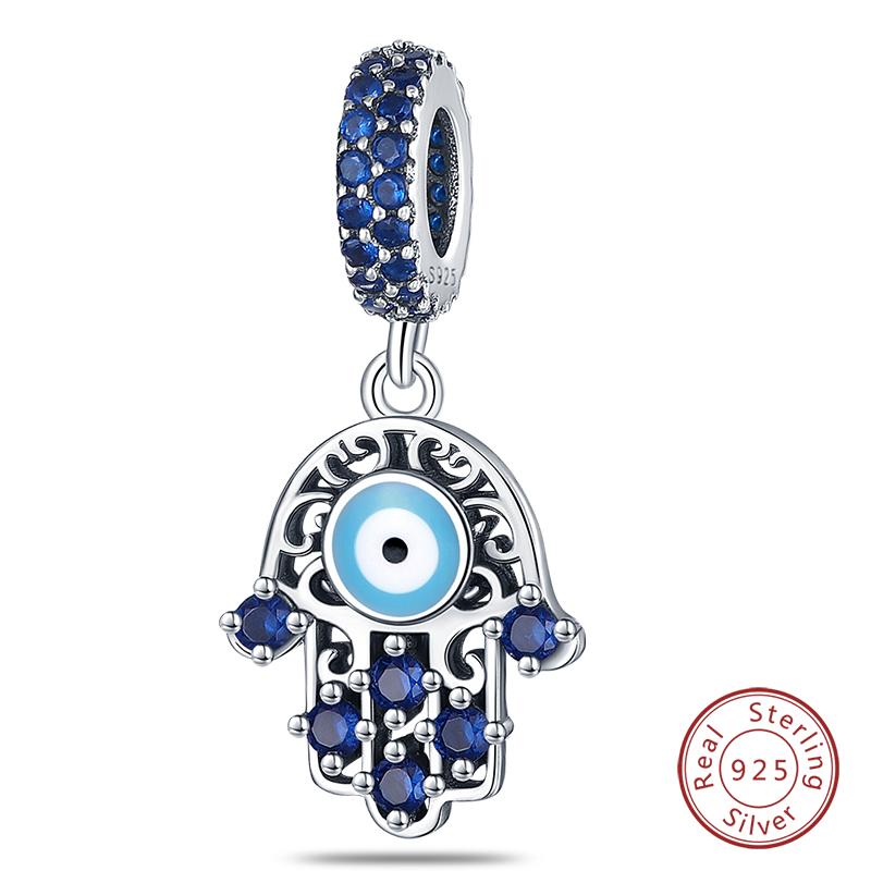 Fit 925 Silver Charms Beads Mysterious Devil's Eye Fatima's Hand Pendant Charms For Women Fine DIY Jewelry