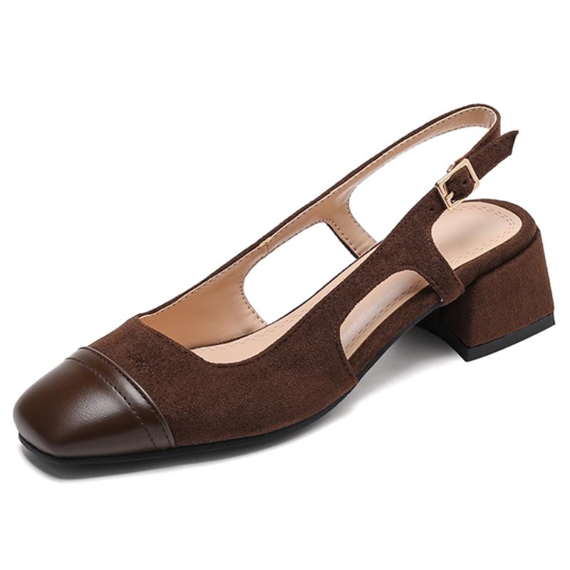 

Женские сандалии Летняя обувь 2025 Низкий каблук Квадратный Закрытый носок Черный Коричневый Обувь Туфли Туфли Девушки Удобные 34 коричневый