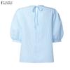 ZANZEA Women Casual Stand Collar Loose Half Sleeve Stripe Blouse