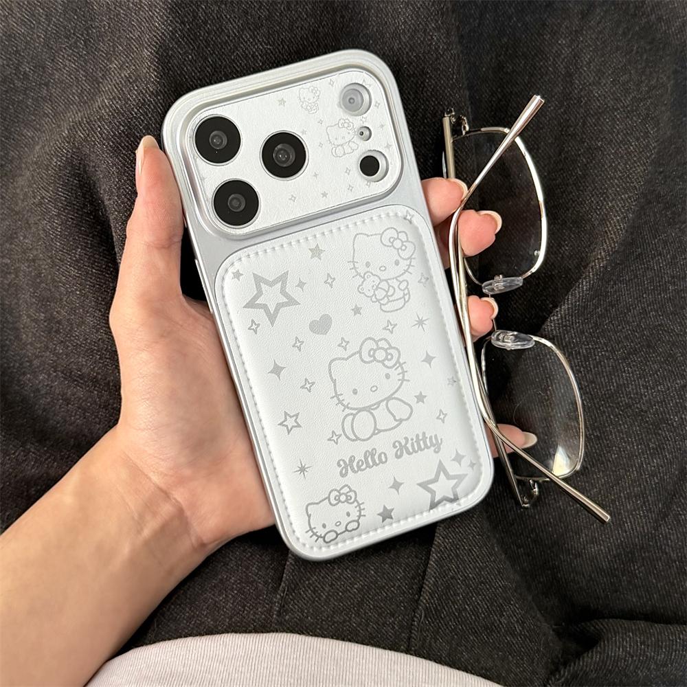 Fashion Stars Leather Sanrio Hello Kitty Cute Cartoon Pattern Style Case For iPhone 17 16 15 14 13 12 11 Pro Max Girl Gift Cover