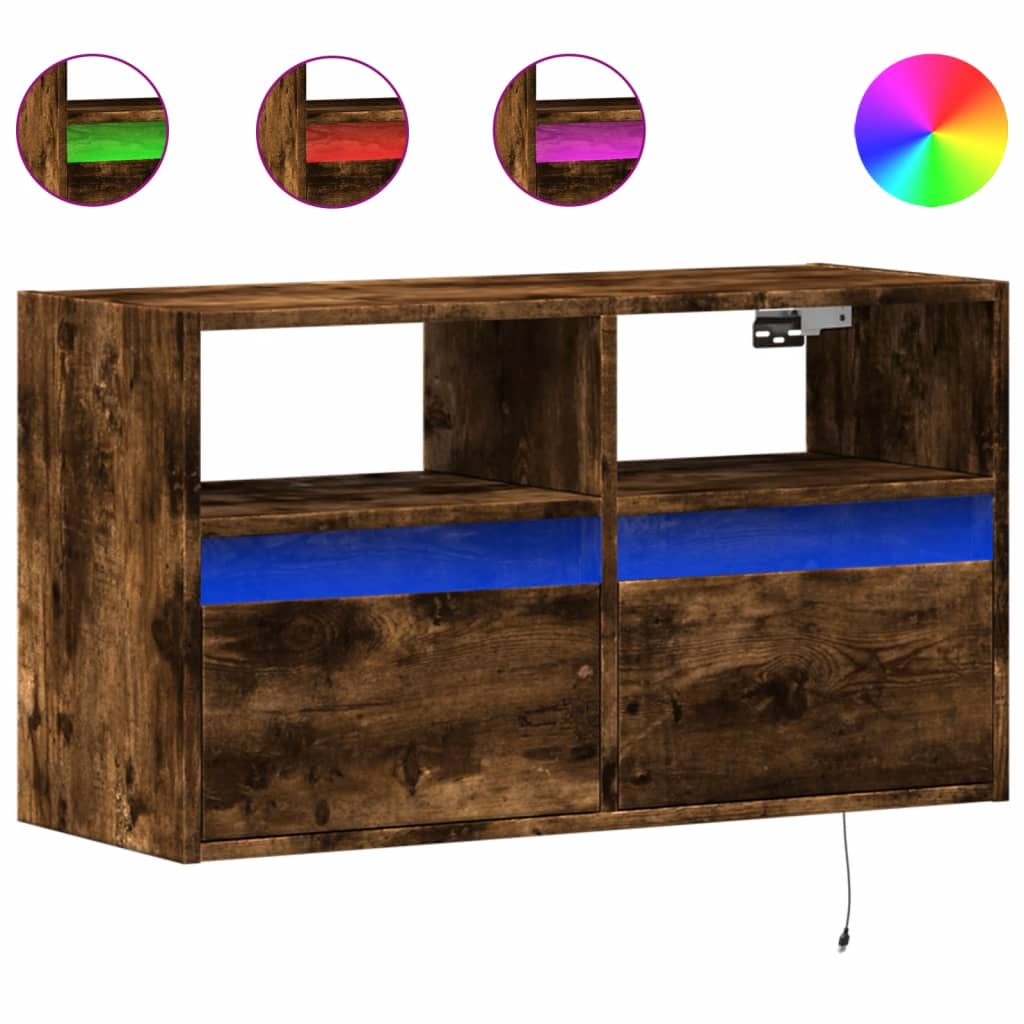 TV Wall Cabinet with LED Lighting Smoked Oak 80 x 31 x 45 cm