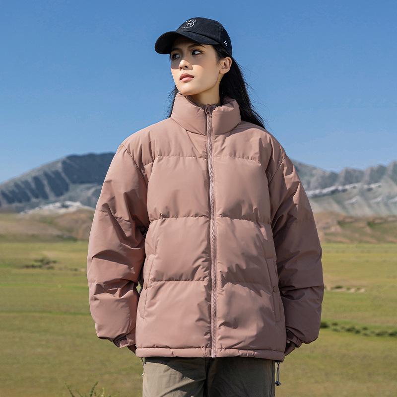 Męska Zimowa Kurtka Puchowa z Kołnierzem Stojącym - Modna, Codzienna, Ciepła, Wiatroszczelna, Jednolita Kolorystycznie, Uniwersalny Płaszcz Outdoorowy dla Par