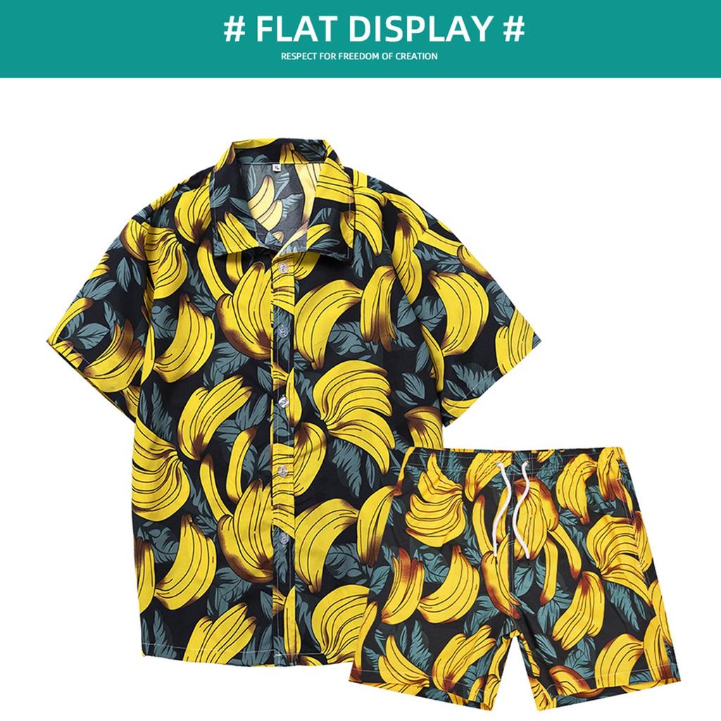 Men's Flower Shirt Hawaiian Sets Casual Button Down Short Sleeve Shirt