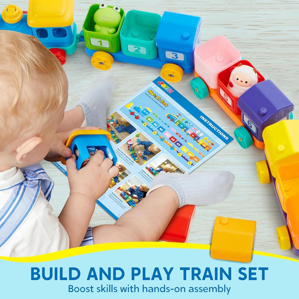 JOYFY Learning Farm Train Counting Matching & Sorting Montessori  Including 9 Farm Animals for Baby Christmas Birthday Gift