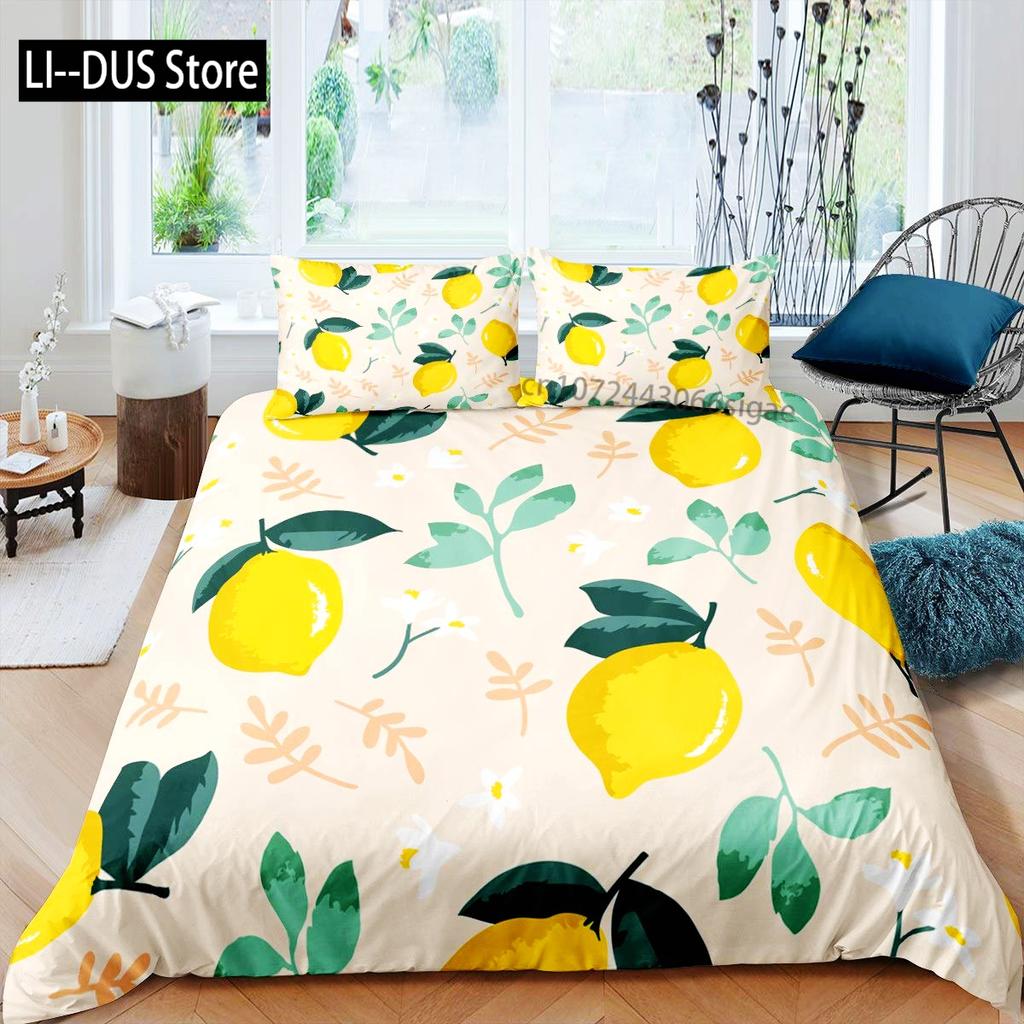Lemon Fruit Yellow Duvet Cover Bedding Set 3pcs 1 Duvet Cover 2 Pillowcase Comfortable Breathable Soft Quilt Cover Full Size