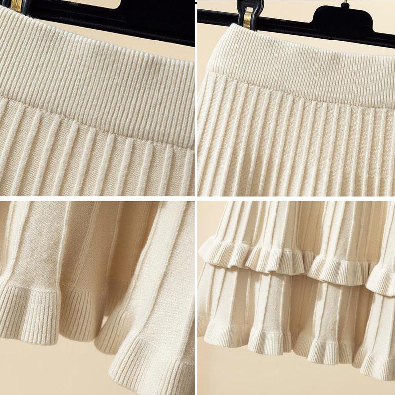 Fusta tricotată Femei Toamnă și Iarnă cu talie înaltă Fusta plisată A-line Volane Culoare pură Talie elastică