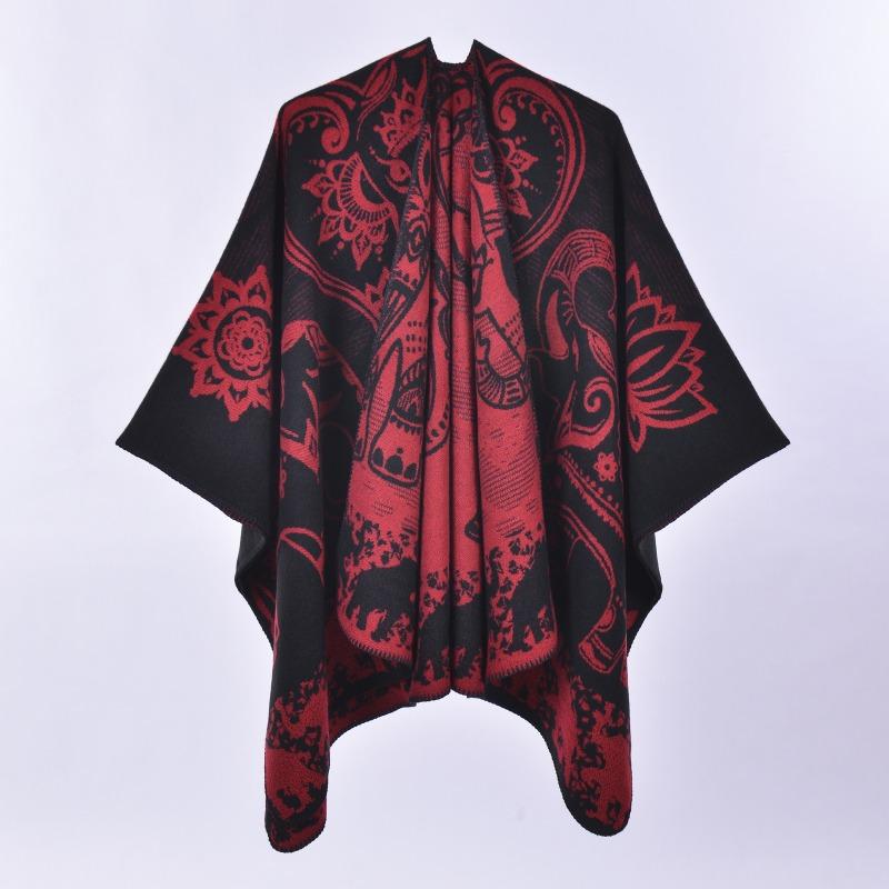 Scarf Shawl New Autumn Winter Ladies Vintage Elephant Lotus Pattern Cloak Shawl Jacket