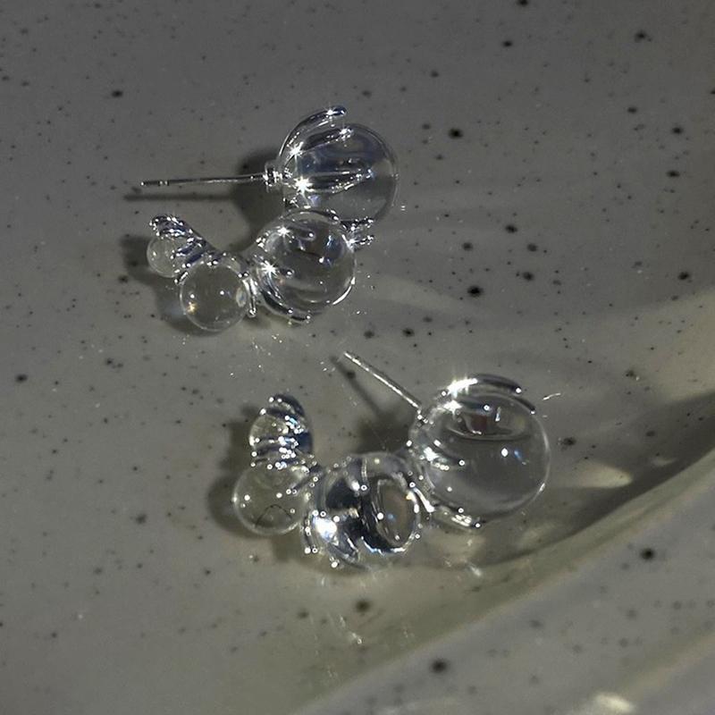 1Pair Unique Transparent Round Balls Beaded Stud Earrings For Women Girls  Trend Earrings Jewelry Accessories Gifts