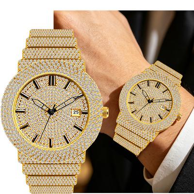 Damen Strass Uhren Hip Hop Stil Diamantbesetzte Quarz Armbanduhr Wasserdichte Schmuckuhr für Sie