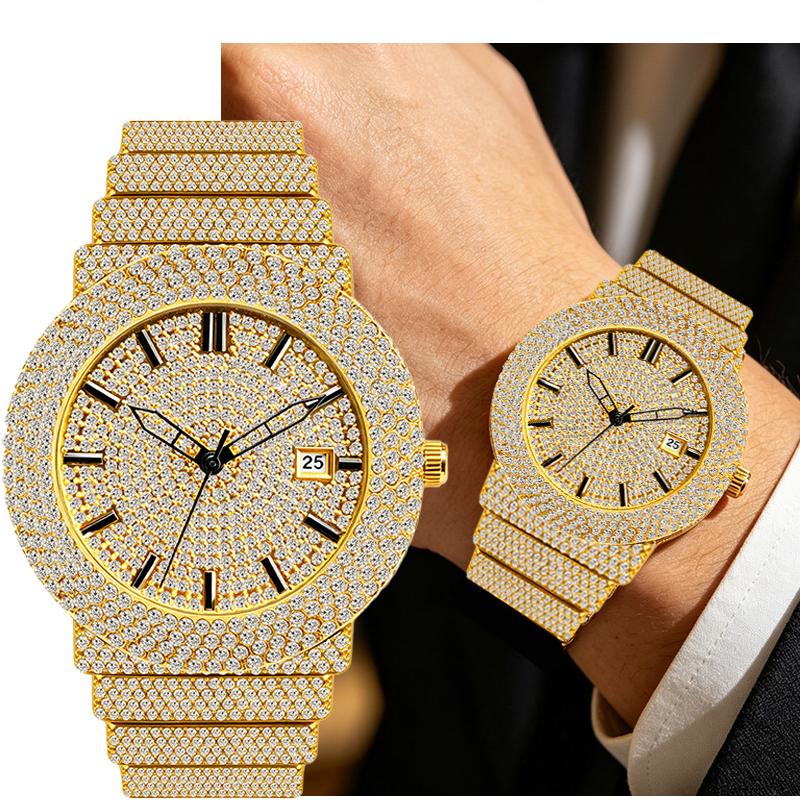 Damen Strass Uhren Hip Hop Stil Diamantbesetzte Quarz Armbanduhr Wasserdichte Schmuckuhr für Sie