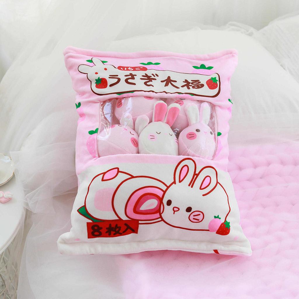 Adorable Animals Pudding Plush Playthings Mini Round Balls Chick Bear Penguin Bunny A Pouch of Plushie 8pcs Food Snack Playthings Plush Pillow