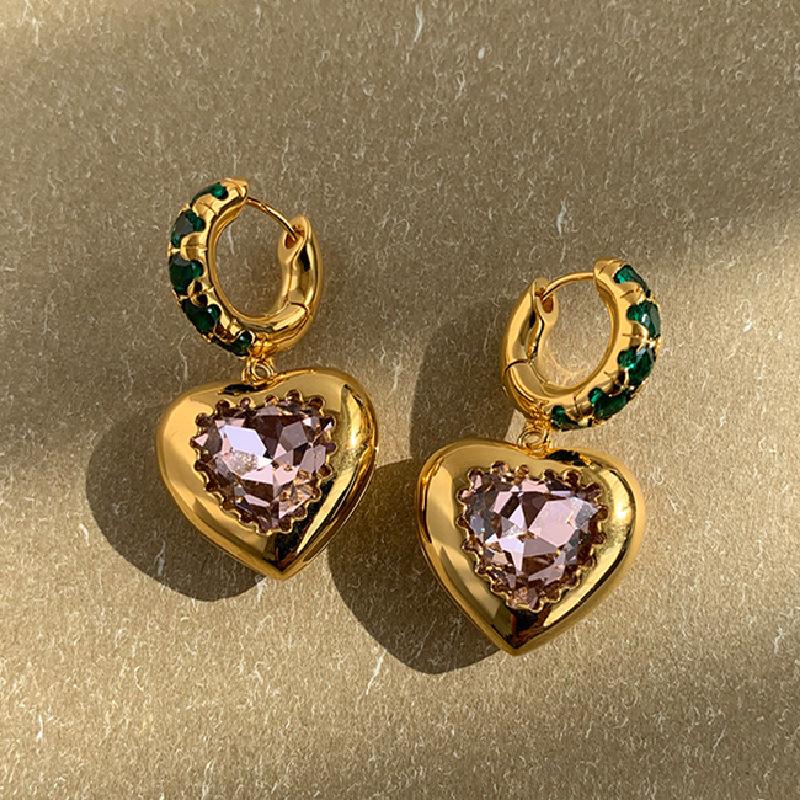 Fashion Classic Pink Color Crystal Enmale Earrings For Women Girls Exquisite Design Pendant Flower Ear Rings Jewelry Accessories