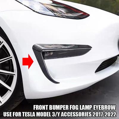 Use For Tesla Model 3 Y Accessories 2017-2024 Front Bumper Fog Lamp Eyebrow Decorative Trim Carbon Fiber Glossy Black ABS