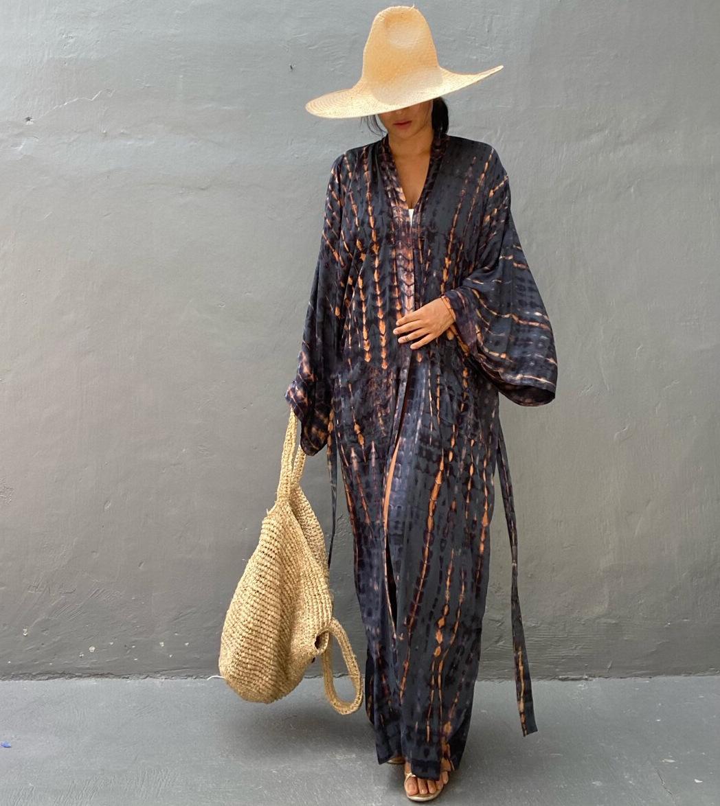 

Европейский и американский хлопковый пляжный халат тай-дай: Женская свободная солнцезащитная накидка для отпуска и купальника One Size