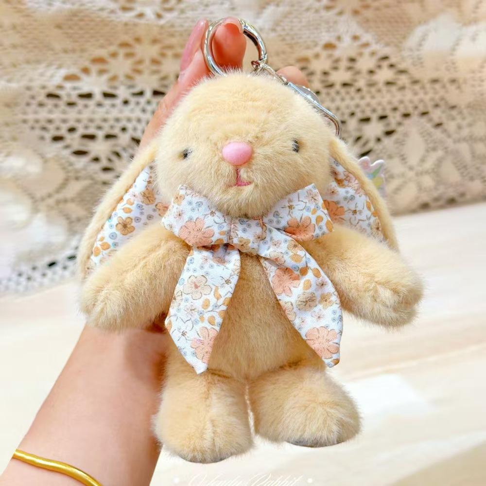 Cute Bunny Plush Keychain Kawaii Stuffed Animal Bag Charm Soft Rabbit Doll Pendant Bowknot Keyring Gift for Girls Women Backpack