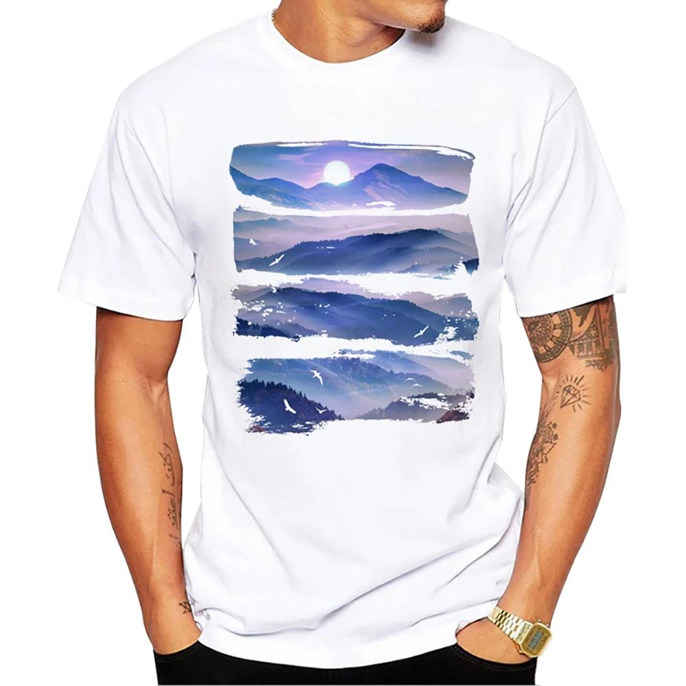 

TEEHUB Mountain Sunset Brushstrokes Men T-Shirt African Safari Sunset T Shirts Short Sleeve Tshirts Geometric Harajuku Tee#Color(1) XXXXXL