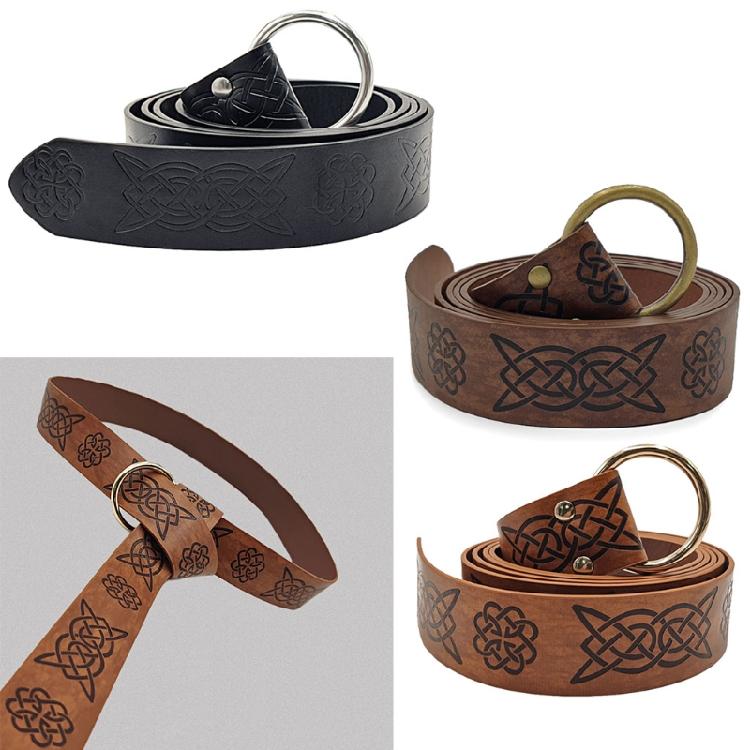 Medieval Embossed Viking Vegvisir PU Leather O Ring Belt Retro Renaissance