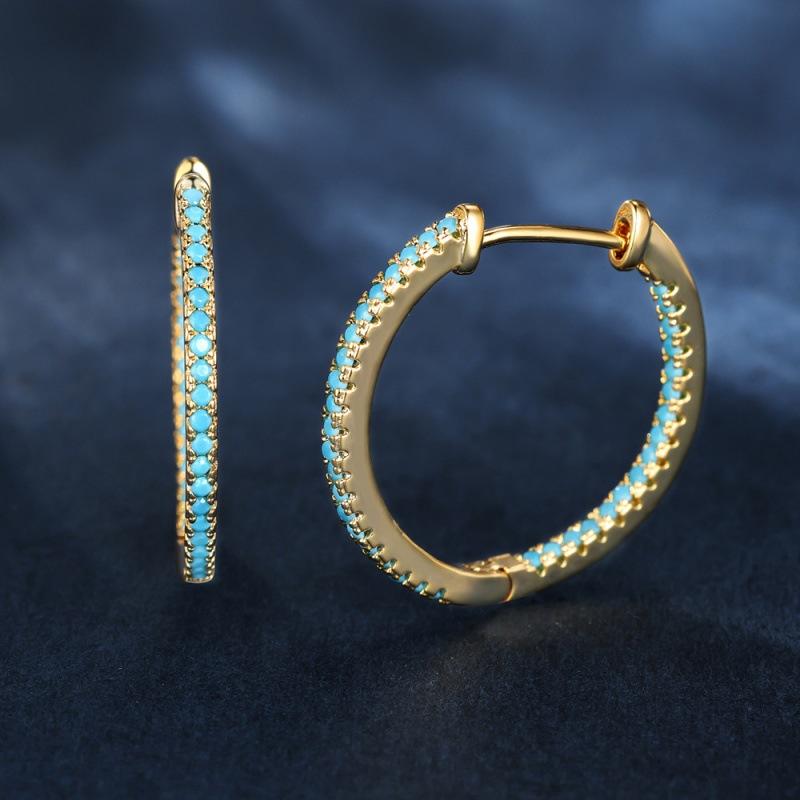 Hot Sale Gold Water Blue Diamond Circle Earrings Fashion Luxury Men s and Women s