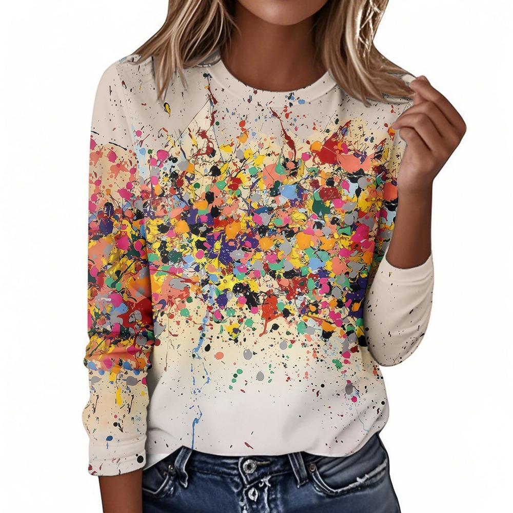 2025 Top 3D Floral Printed Women's Round Neck Long Sleeve T-shirt