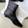 Leather Boots Women Autumn Winterblack Ankle Boots New Velvet Back Zipper Square Head Skinny Shoes Womens Low Heeled Short Boots