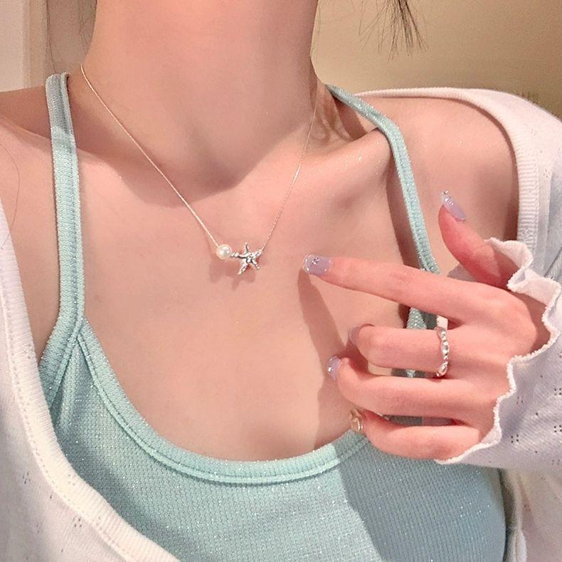 Summer Beach Silver Starfish Necklace New Clavicle Chain Women's Premium Sense Simple Design Necklace
